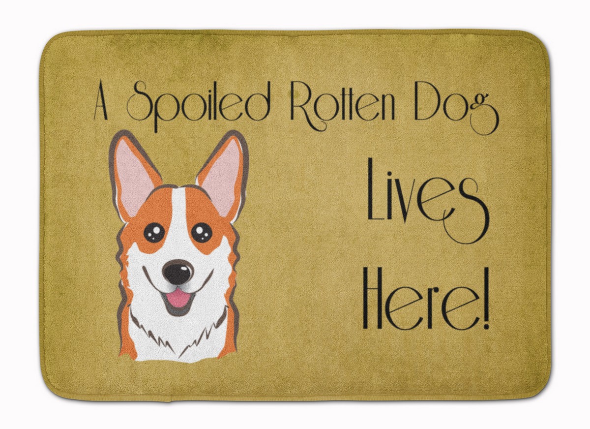 BB1502RUG Red Corgi Spoiled Dog Lives Here Machine Washable Memory Foam Mat