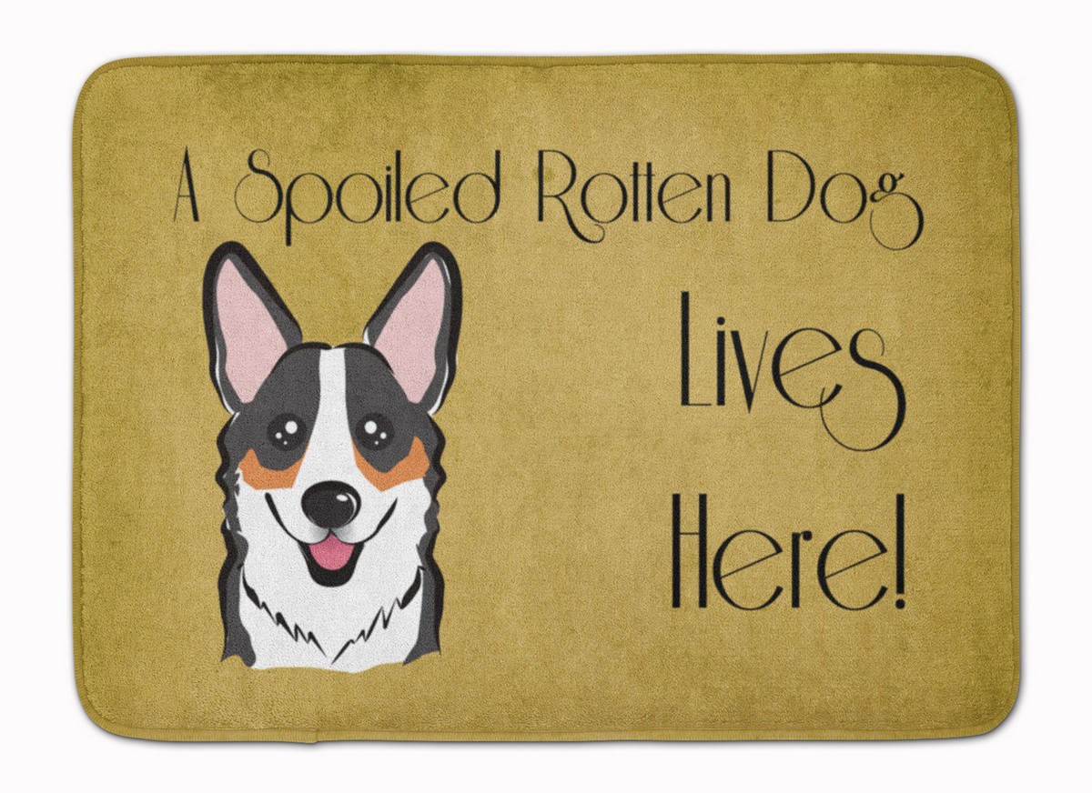 BB1503RUG Tricolor Corgi Spoiled Dog Lives Here Machine Washable Memory Foam Mat