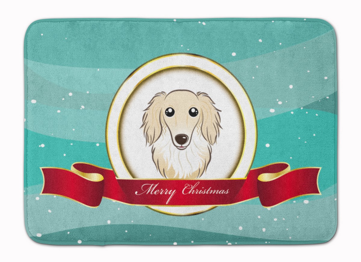 Longhair Creme Dachshund Christmas Machine Washable Memory Foam Mat