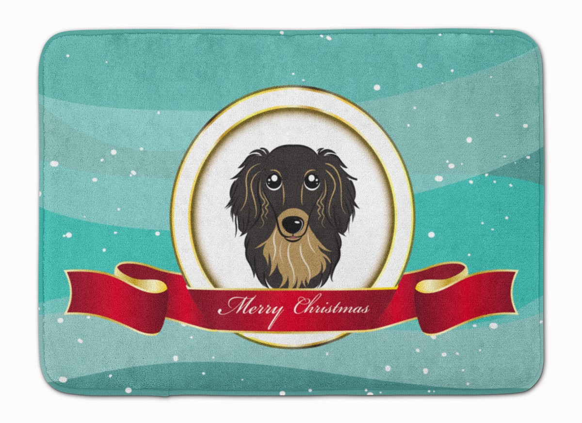 Longhair Black & Tan Dachshund Christmas Machine Washable Memory Foam Mat - Black & Tan - 19in. H x 0.25in. W x 27in. L