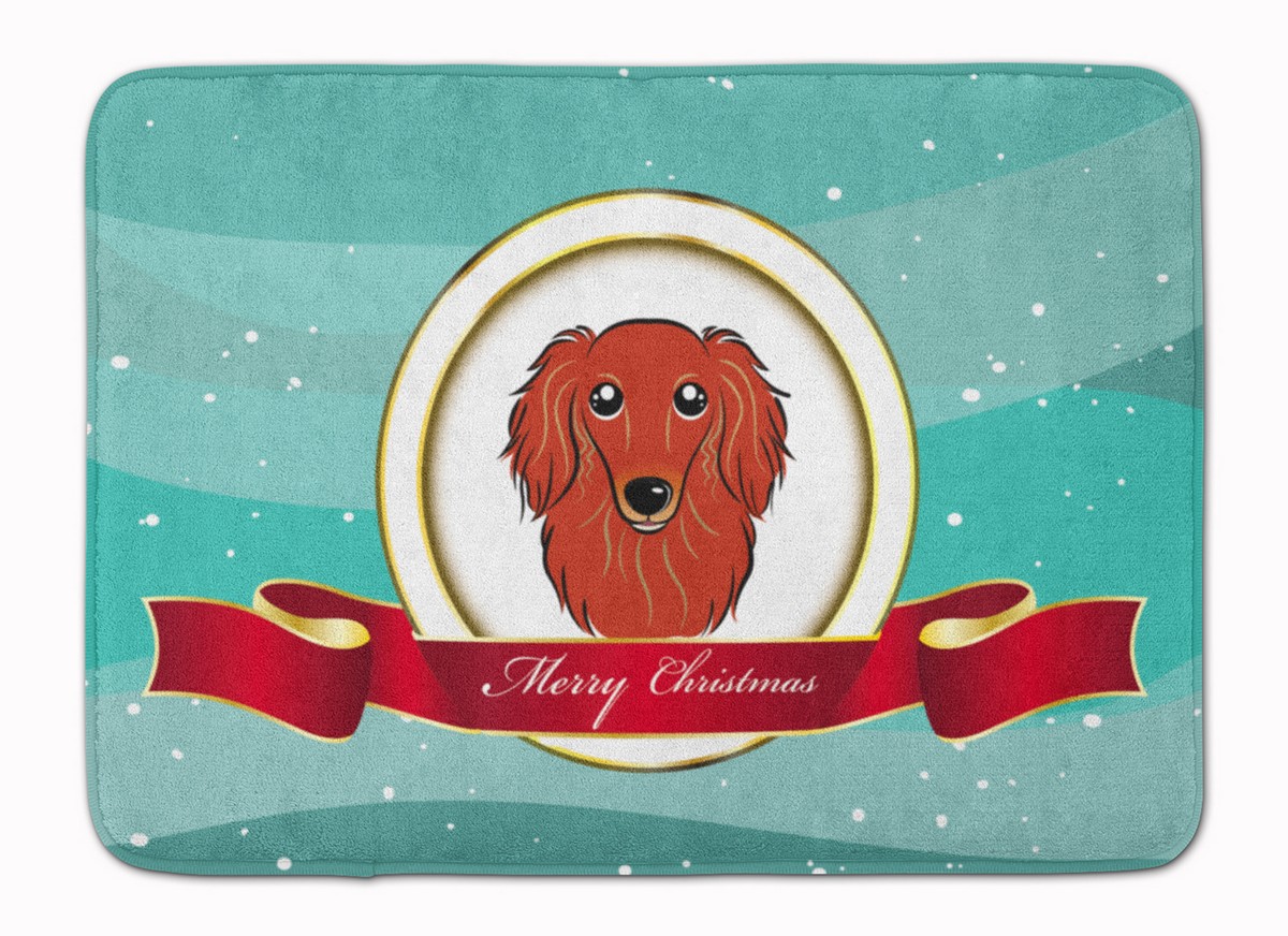 Longhair Red Dachshund Merry Christmas Machine Washable Memory Foam Mat