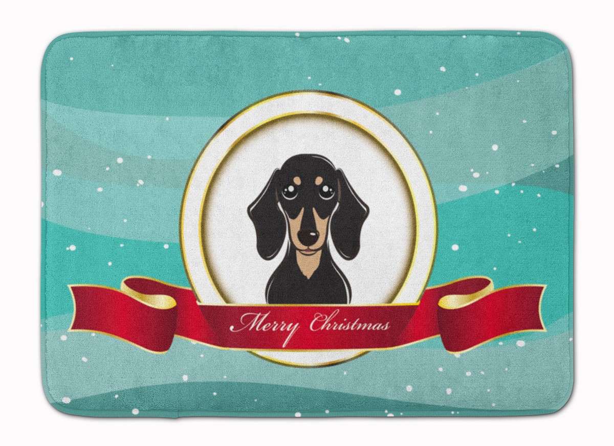 BB1525RUG Smooth Black & Tan Dachshund Christmas Machine Washable Memory Foam Mat