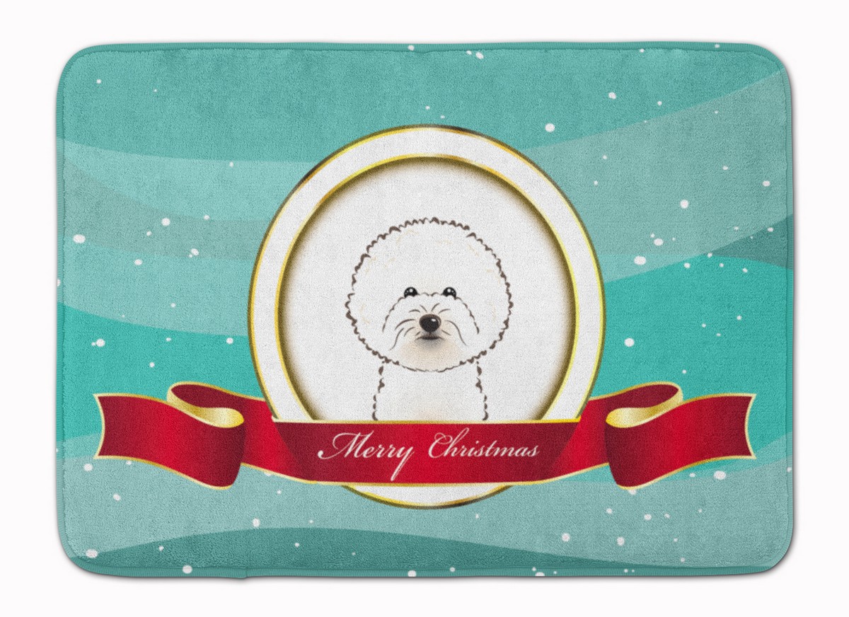 BB1527RUG Bichon Frise Merry Christmas Machine Washable Memory Foam Mat