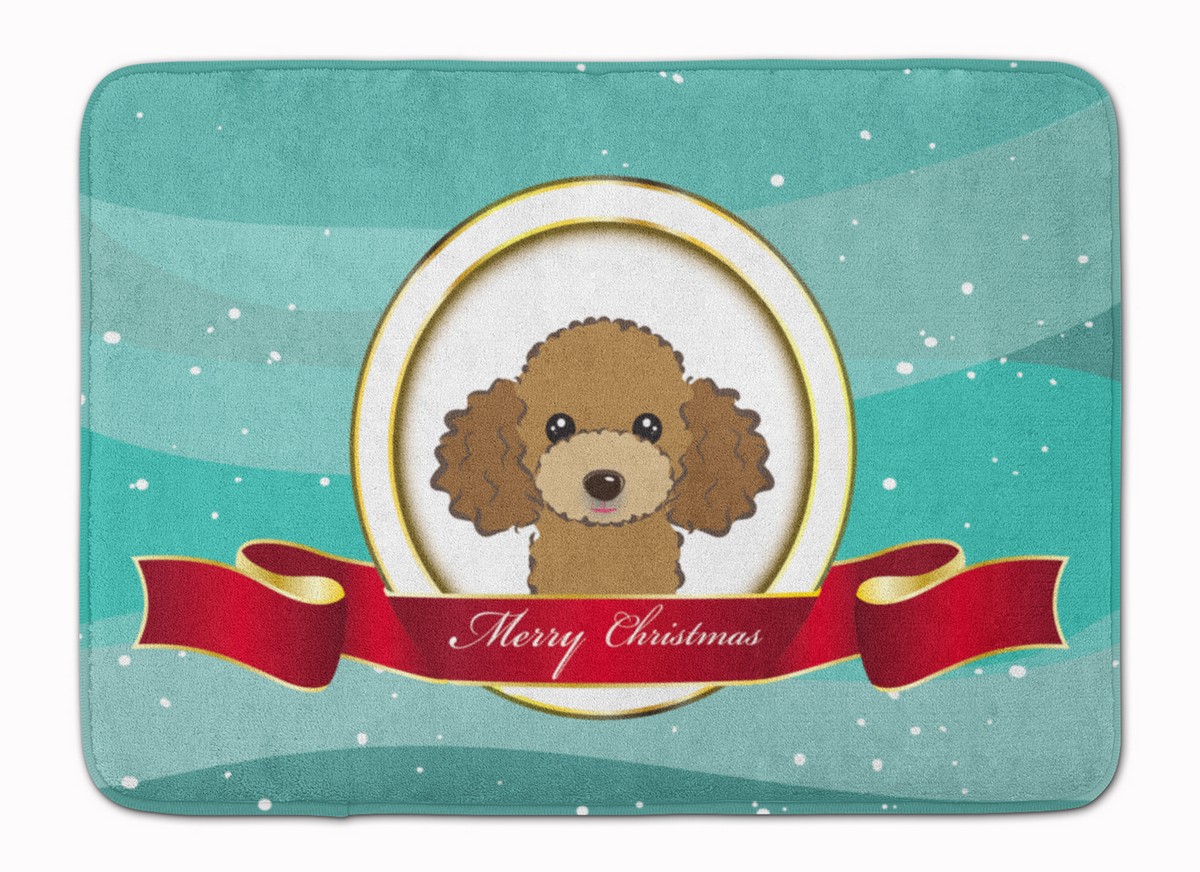 BB1566RUG Chocolate & Brown Poodle Merry Christmas Machine Washable Memory Foam Mat