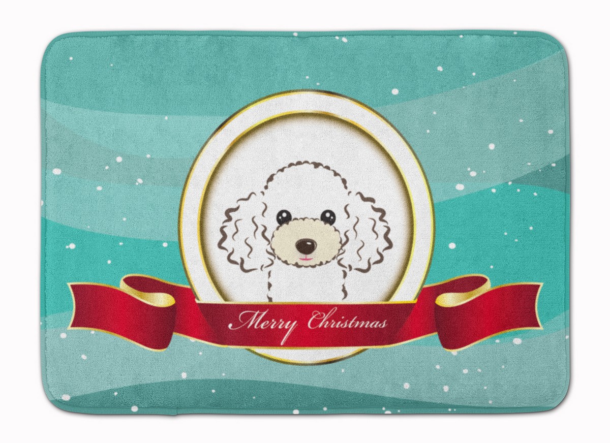 BB1567RUG White Poodle Merry Christmas Machine Washable Memory Foam Mat