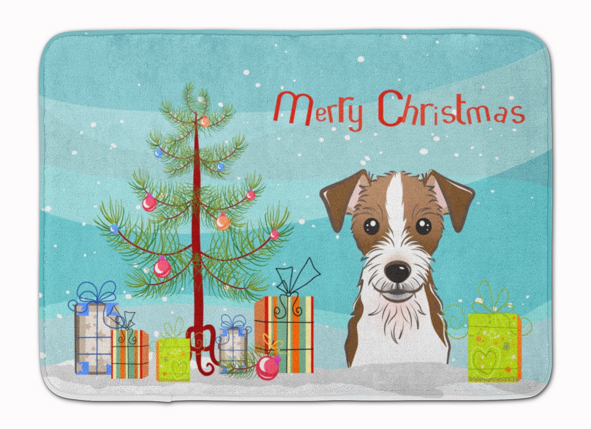 BB1574RUG Christmas Tree & Jack Russell Terrier Machine Washable Memory Foam Mat