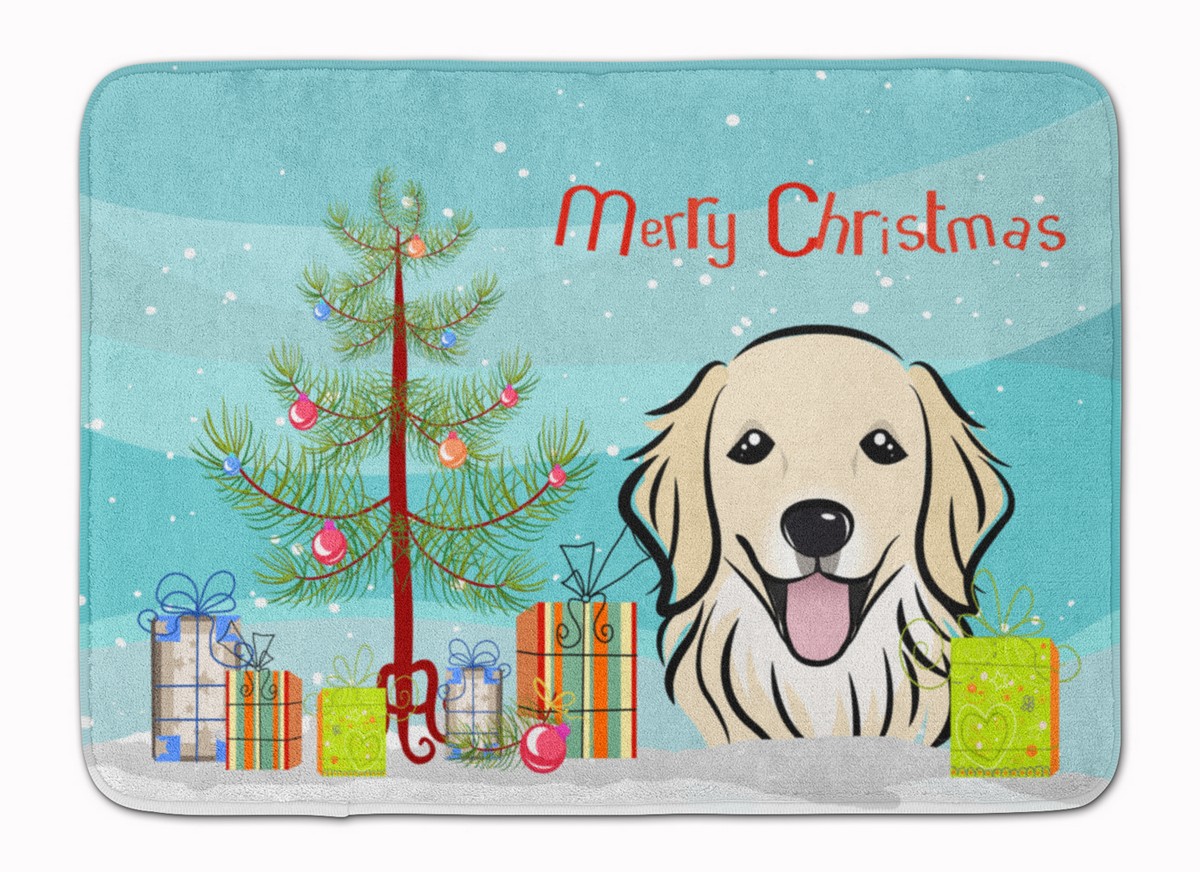 Christmas Tree & Golden Retriever Machine Washable Memory Foam Mat