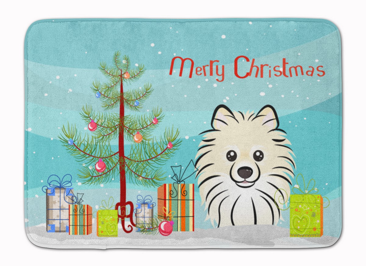 BB1579RUG Christmas Tree & Pomeranian Machine Washable Memory Foam Mat