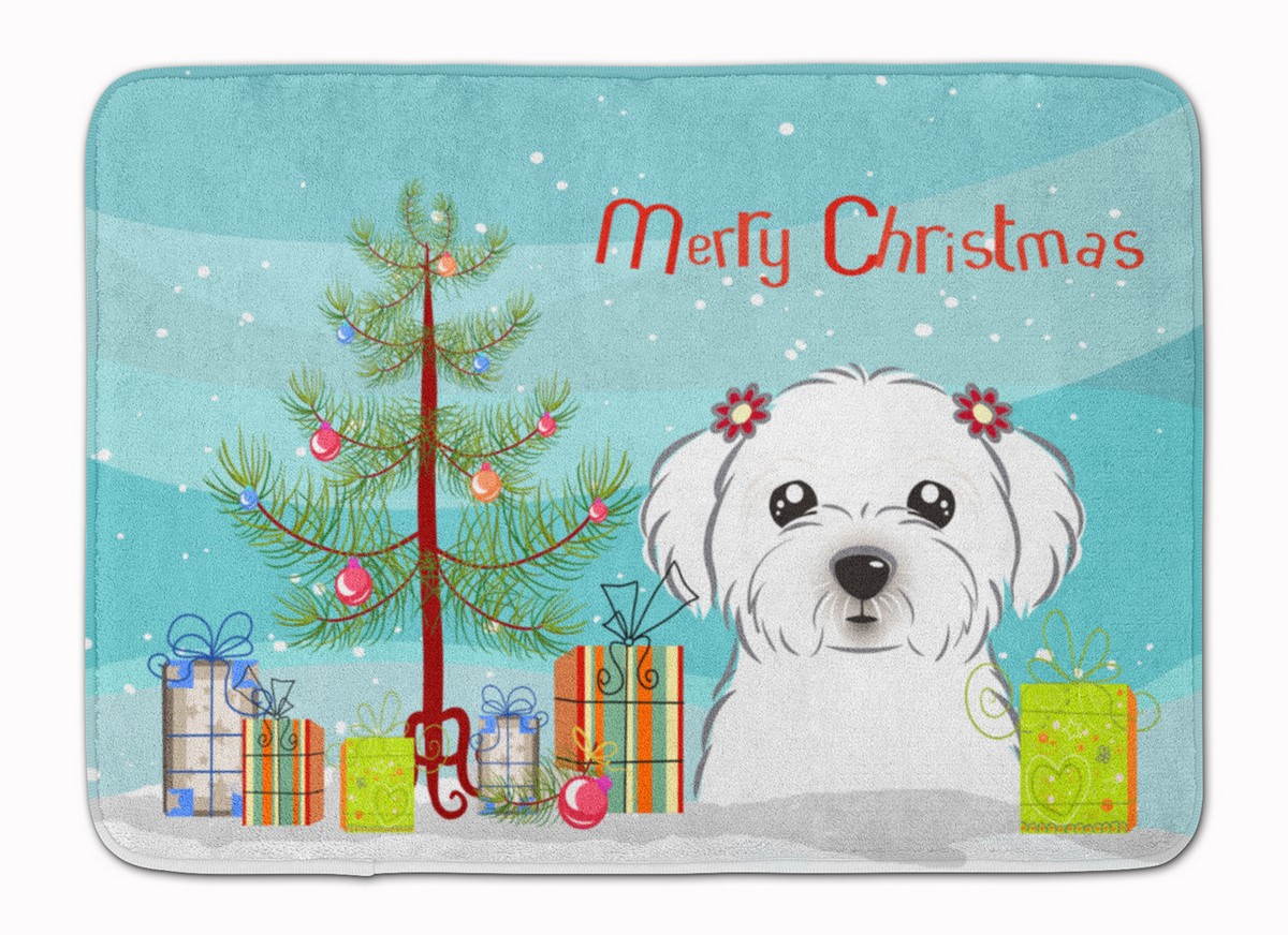 Christmas Tree and Maltese Machine Washable Memory Foam Mat