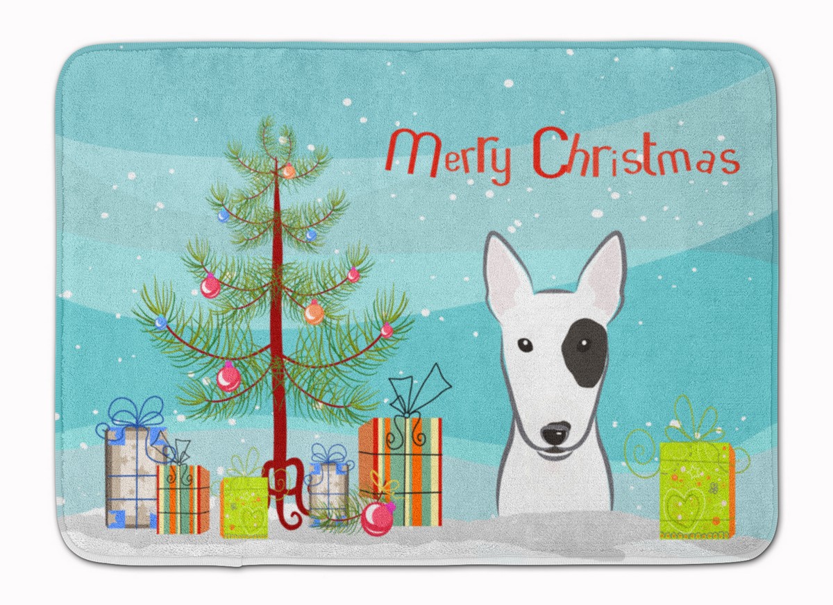 BB1581RUG Christmas Tree & Bull Terrier Machine Washable Memory Foam Mat