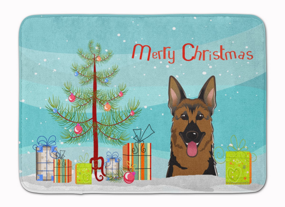 BB1583RUG Christmas Tree & German Shepherd Machine Washable Memory Foam Mat