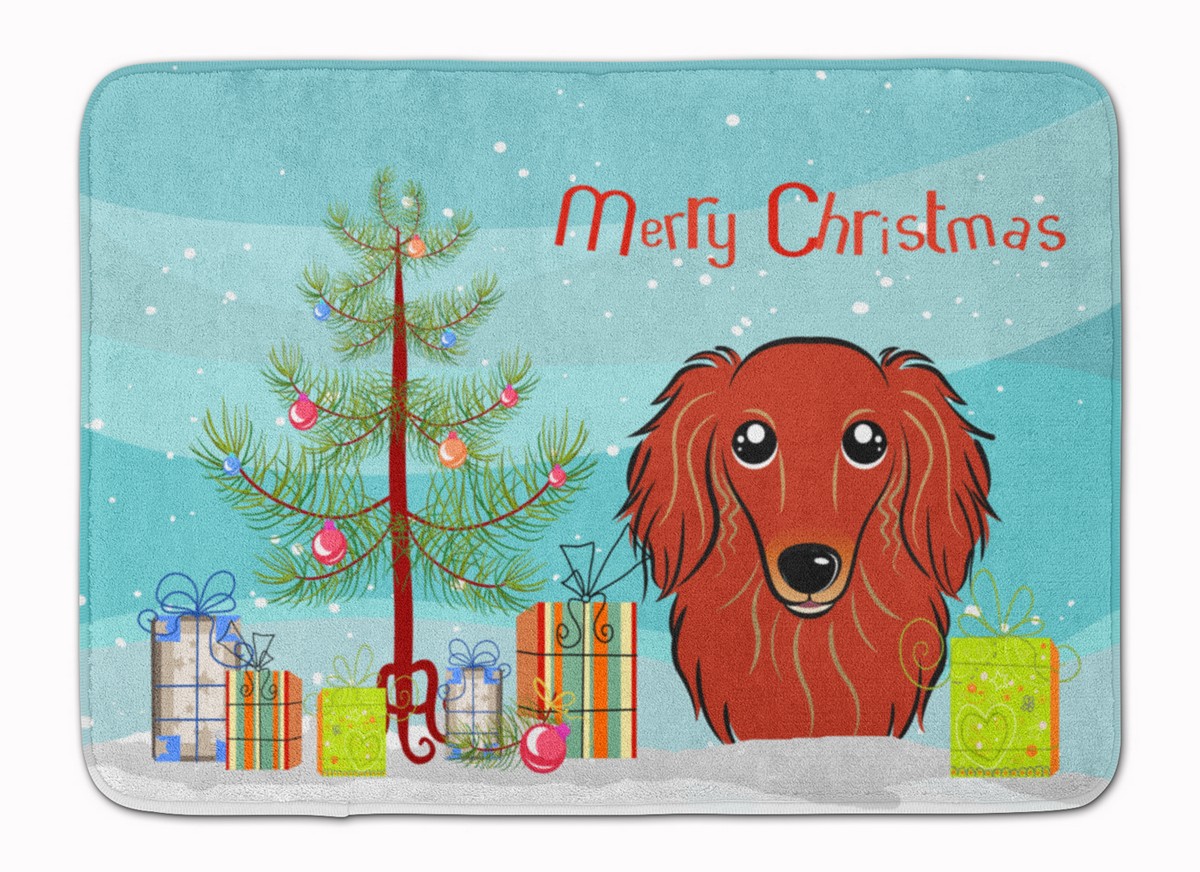 Christmas Tree Longhair Red Dachshund Machine Washable Memory Foam Mat