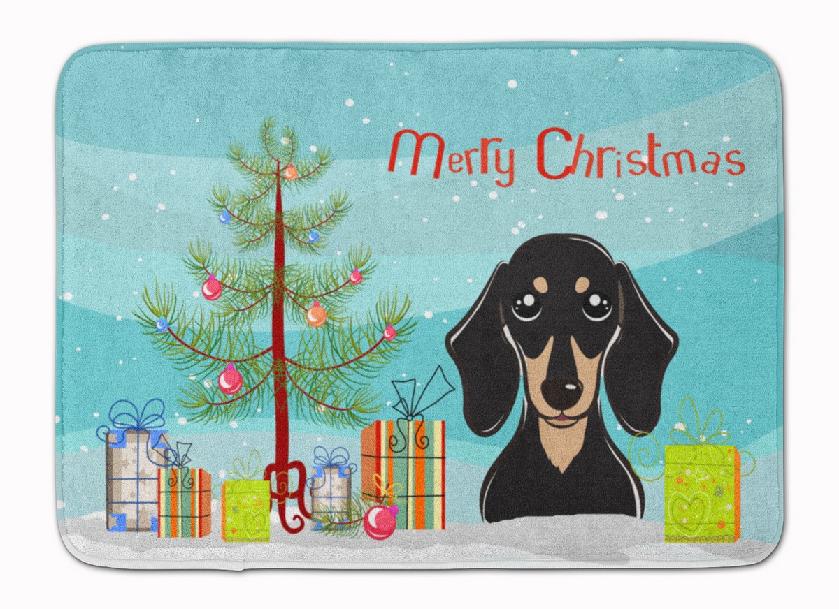 BB1587RUG Christmas Tree Black & Tan Dachshund Machine Washable Memory Foam Mat