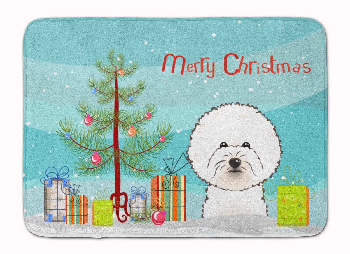 BB1589RUG Christmas Tree & Bichon Frise Machine Washable Memory Foam Mat