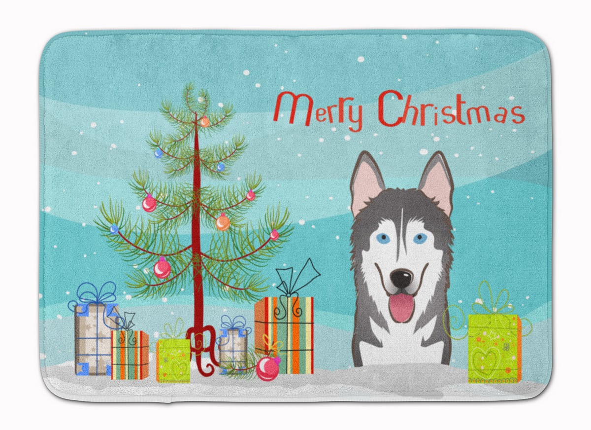 BB1590RUG Christmas Tree & Alaskan Malamute Machine Washable Memory Foam Mat
