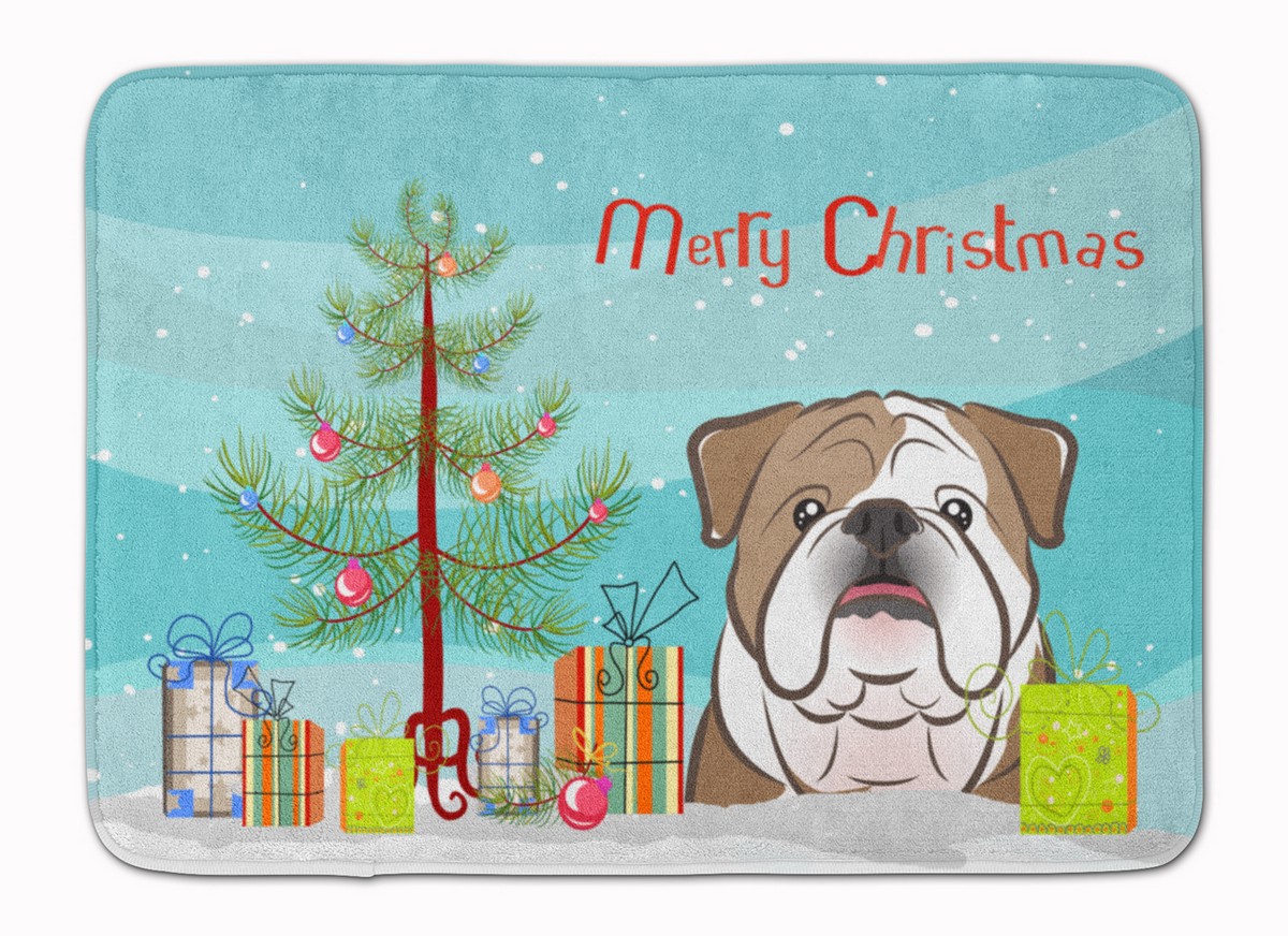 BB1591RUG Christmas Tree & English Bulldog Machine Washable Memory Foam Mat