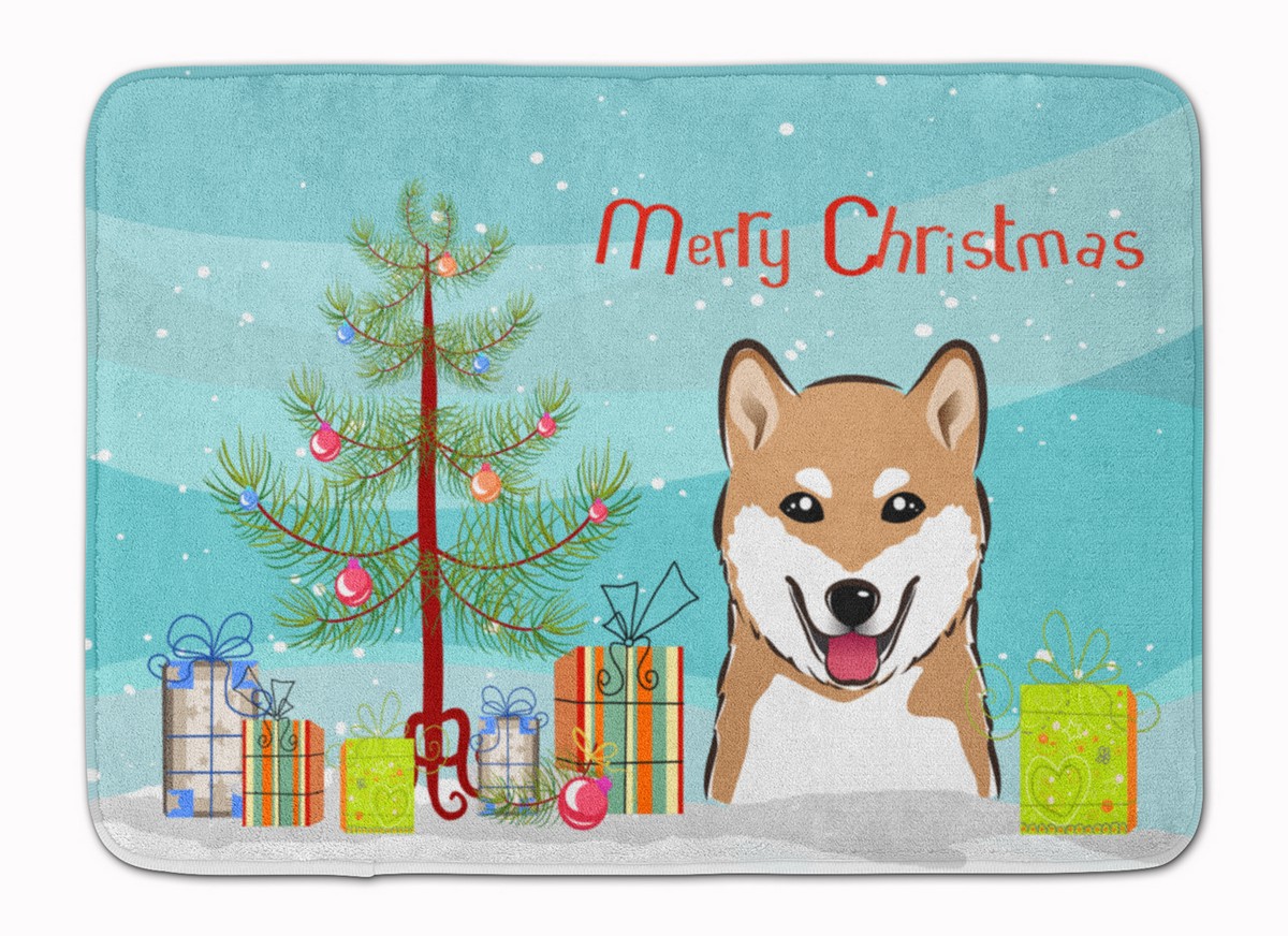 BB1597RUG Christmas Tree & Shiba Inu Machine Washable Memory Foam Mat