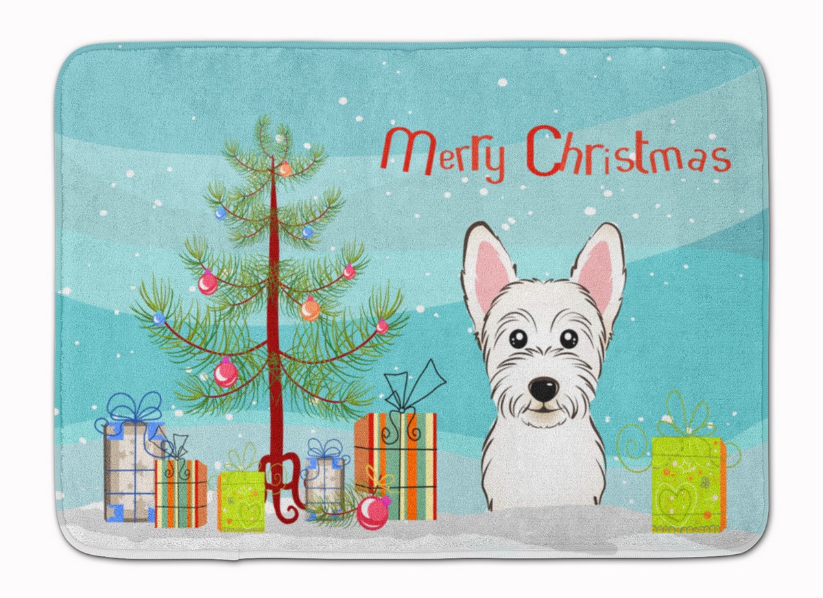 BB1598RUG Christmas Tree & Westie Machine Washable Memory Foam Mat