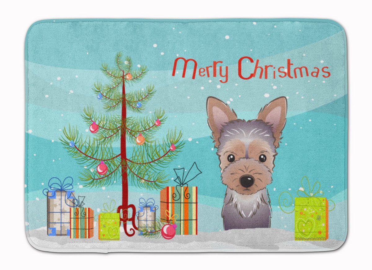 BB1604RUG Christmas Tree & Yorkie Puppy Machine Washable Memory Foam Mat
