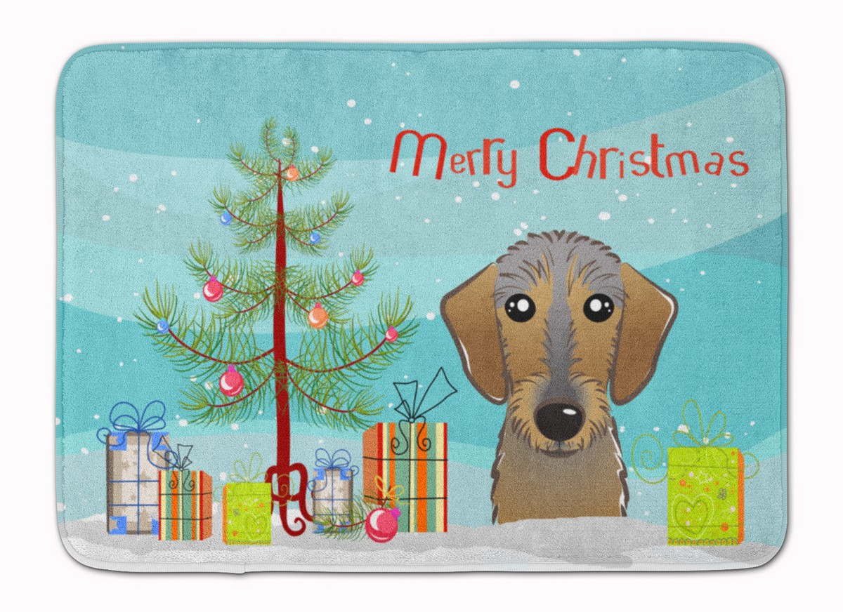 BB1605RUG Christmas Tree & Wirehaired Dachshund Machine Washable Memory Foam Mat