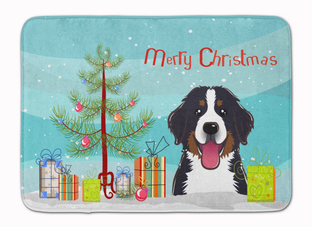BB1609RUG Christmas Tree & Bernese Mountain Dog Machine Washable Memory Foam Mat