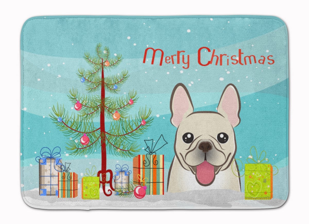 Christmas Tree & French Bulldog Machine Washable Memory Foam Mat