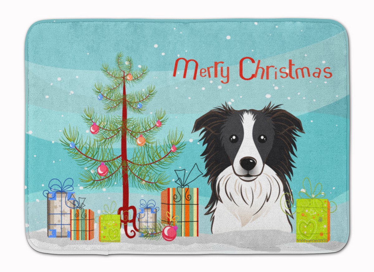 BB1613RUG Christmas Tree & Border Collie Machine Washable Memory Foam Mat