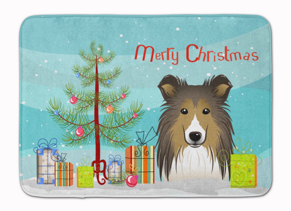 BB1614RUG Christmas Tree & Sheltie Machine Washable Memory Foam Mat