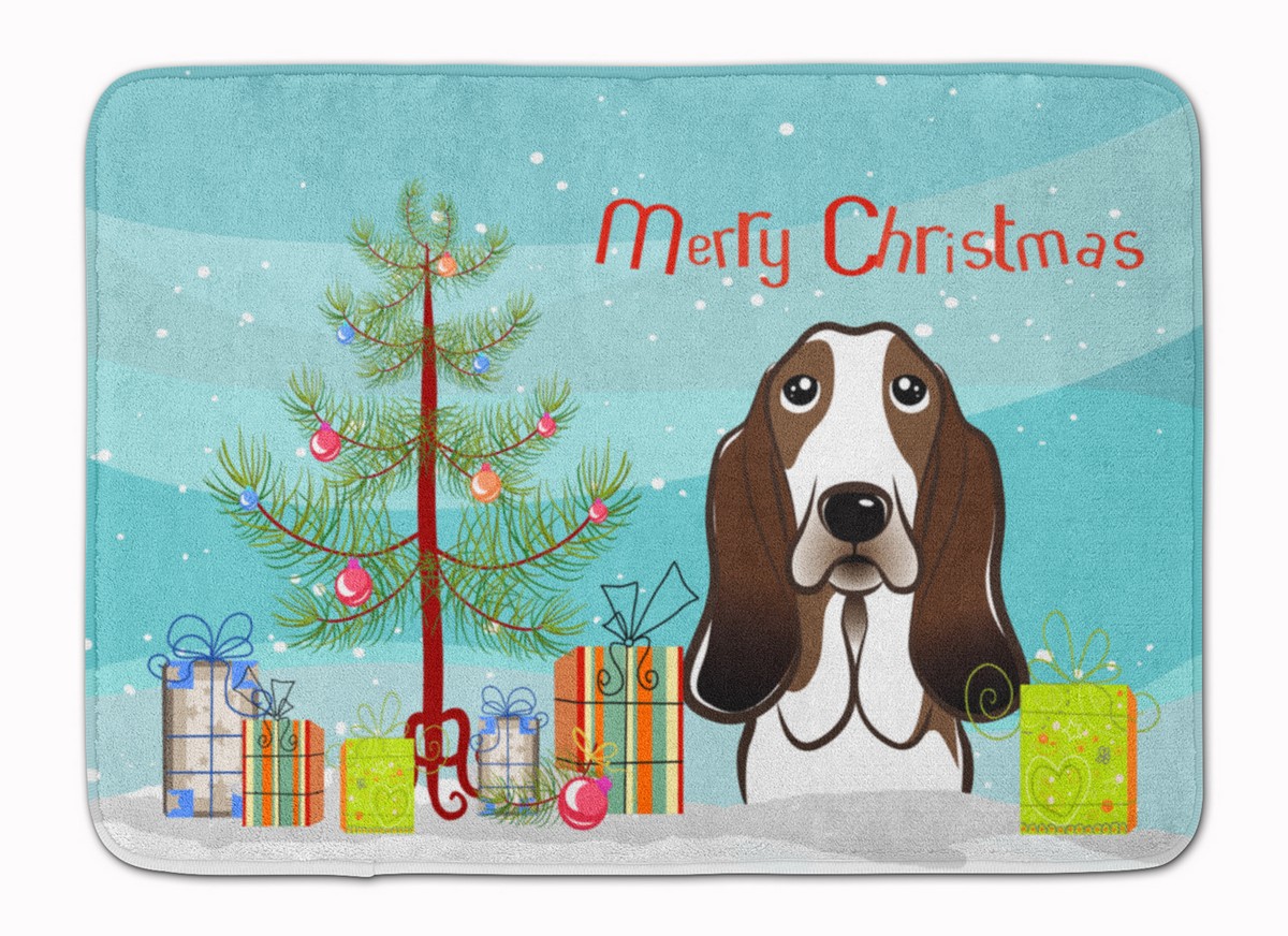 BB1615RUG Christmas Tree & Basset Hound Machine Washable Memory Foam Mat