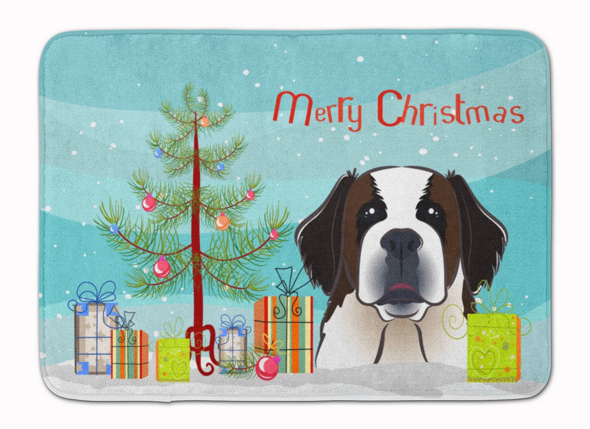 BB1618RUG Christmas Tree & Saint Bernard Machine Washable Memory Foam Mat