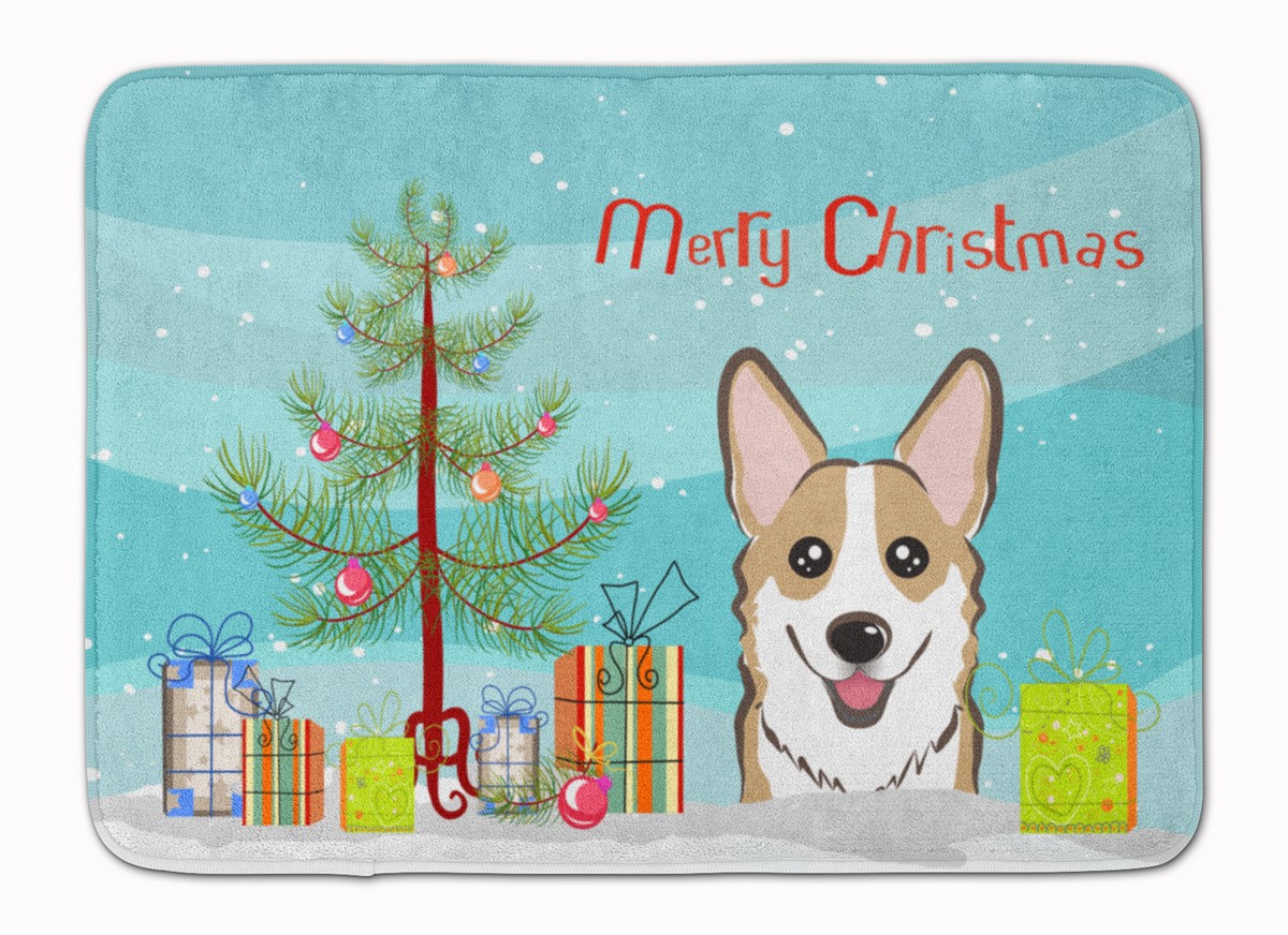 BB1625RUG Christmas Tree & Sable Corgi Machine Washable Memory Foam Mat