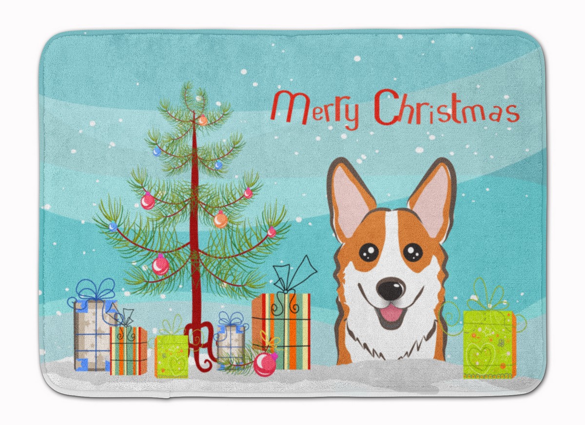 BB1626RUG Christmas Tree & Red Corgi Machine Washable Memory Foam Mat