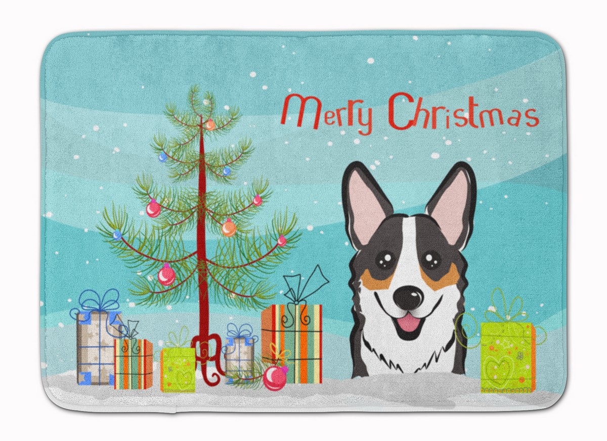 BB1627RUG Christmas Tree & Tricolor Corgi Machine Washable Memory Foam Mat