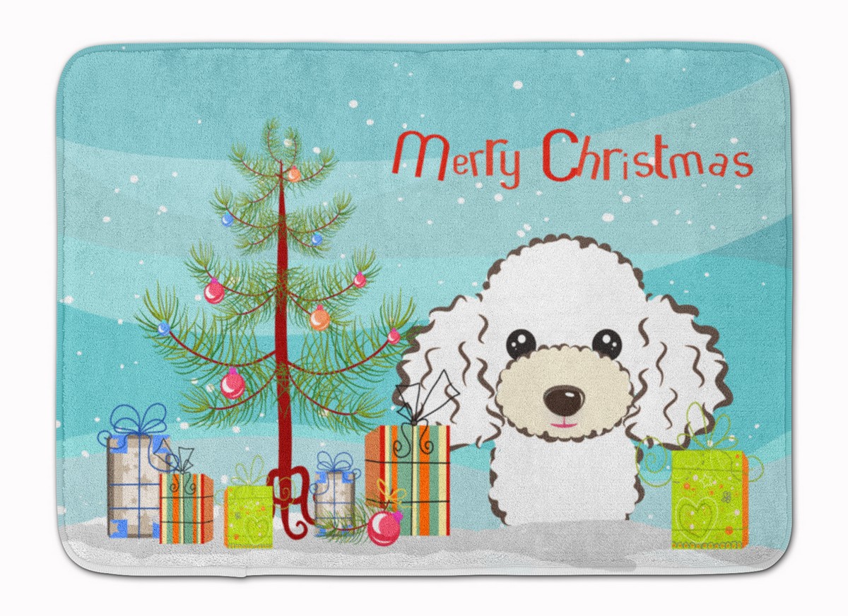 BB1629RUG Christmas Tree & White Poodle Machine Washable Memory Foam Mat