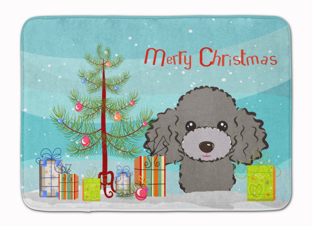 BB1631RUG Christmas Tree & Silver & Grey Poodle Machine Washable Memory Foam Mat