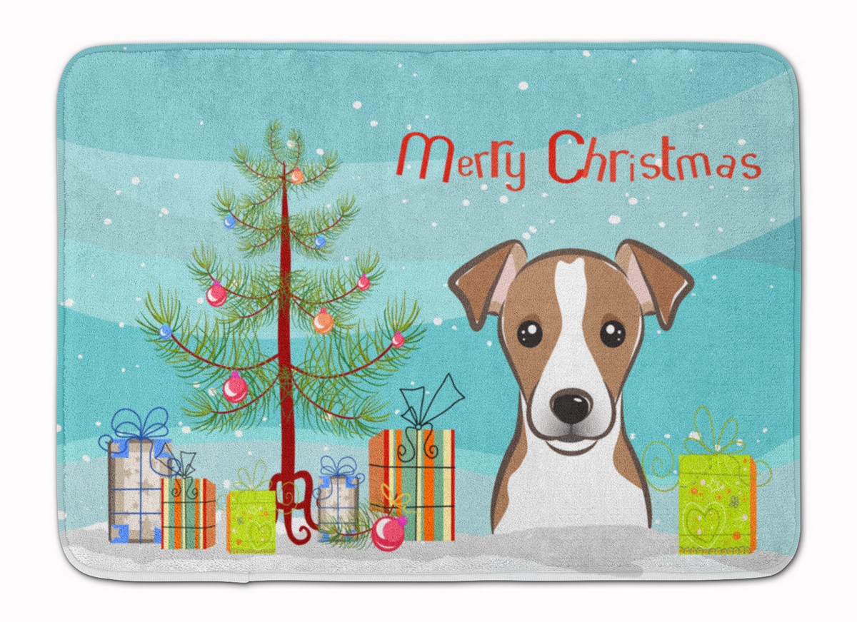 BB1632RUG Christmas Tree & Jack Russell Terrier Machine Washable Memory Foam Mat