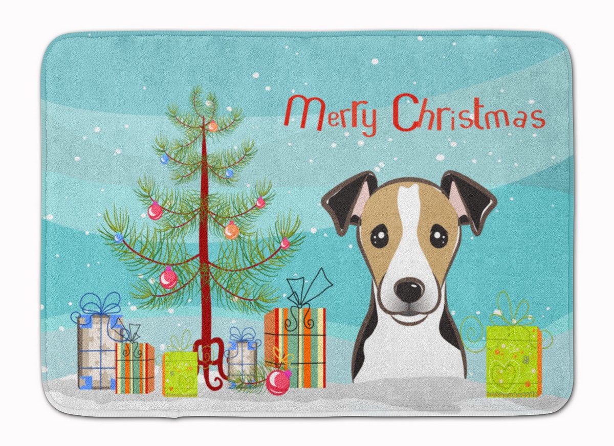 BB1633RUG Christmas Tree & Jack Russell Terrier Machine Washable Memory Foam Mat