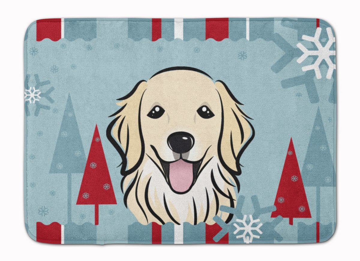 Winter Holiday Golden Retriever Machine Washable Memory Foam Mat