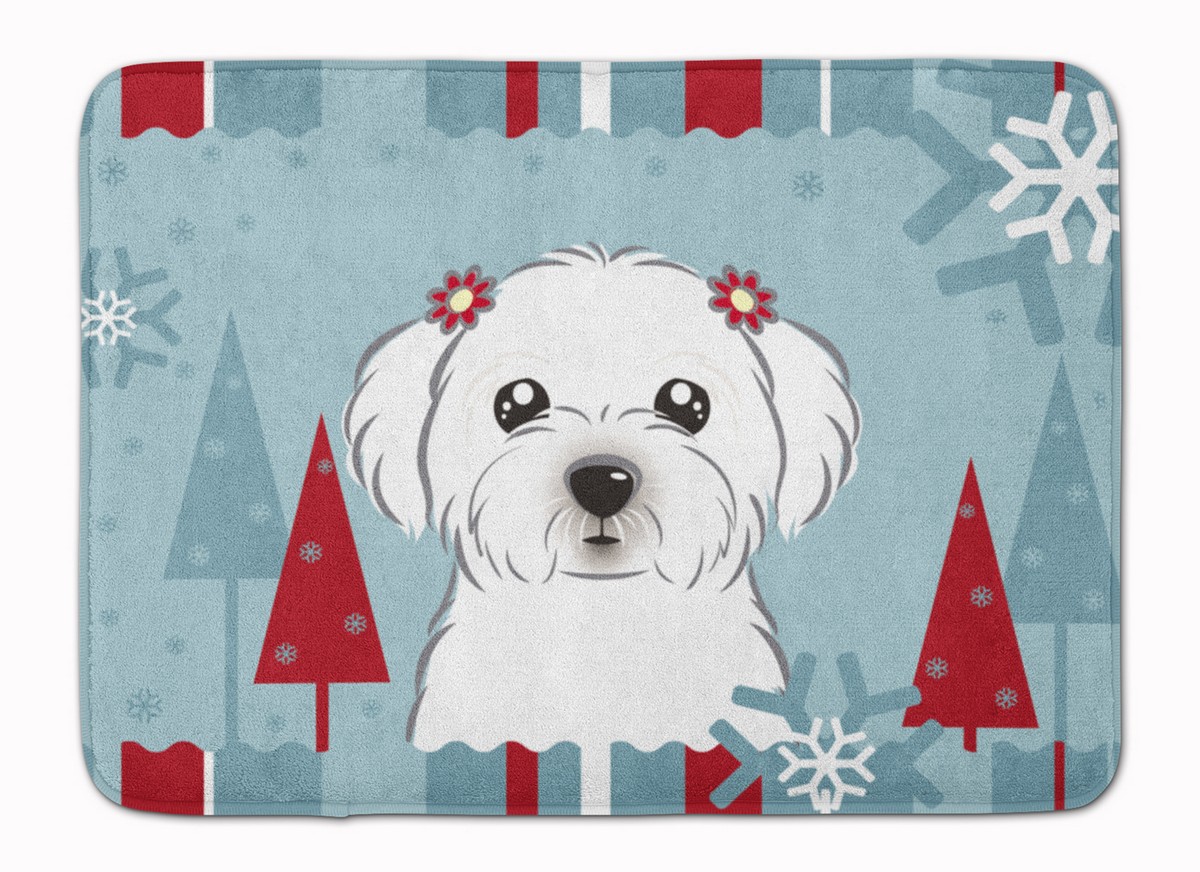 BB1704RUG Winter Holiday Maltese Machine Washable Memory Foam Mat