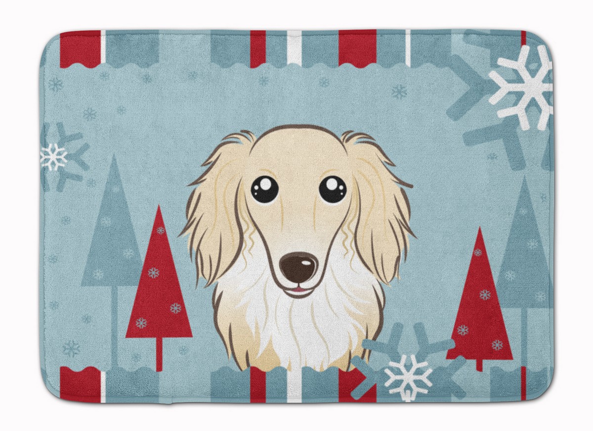 Winter Holiday Longhair Creme Dachshund Machine Washable Memory Foam Mat