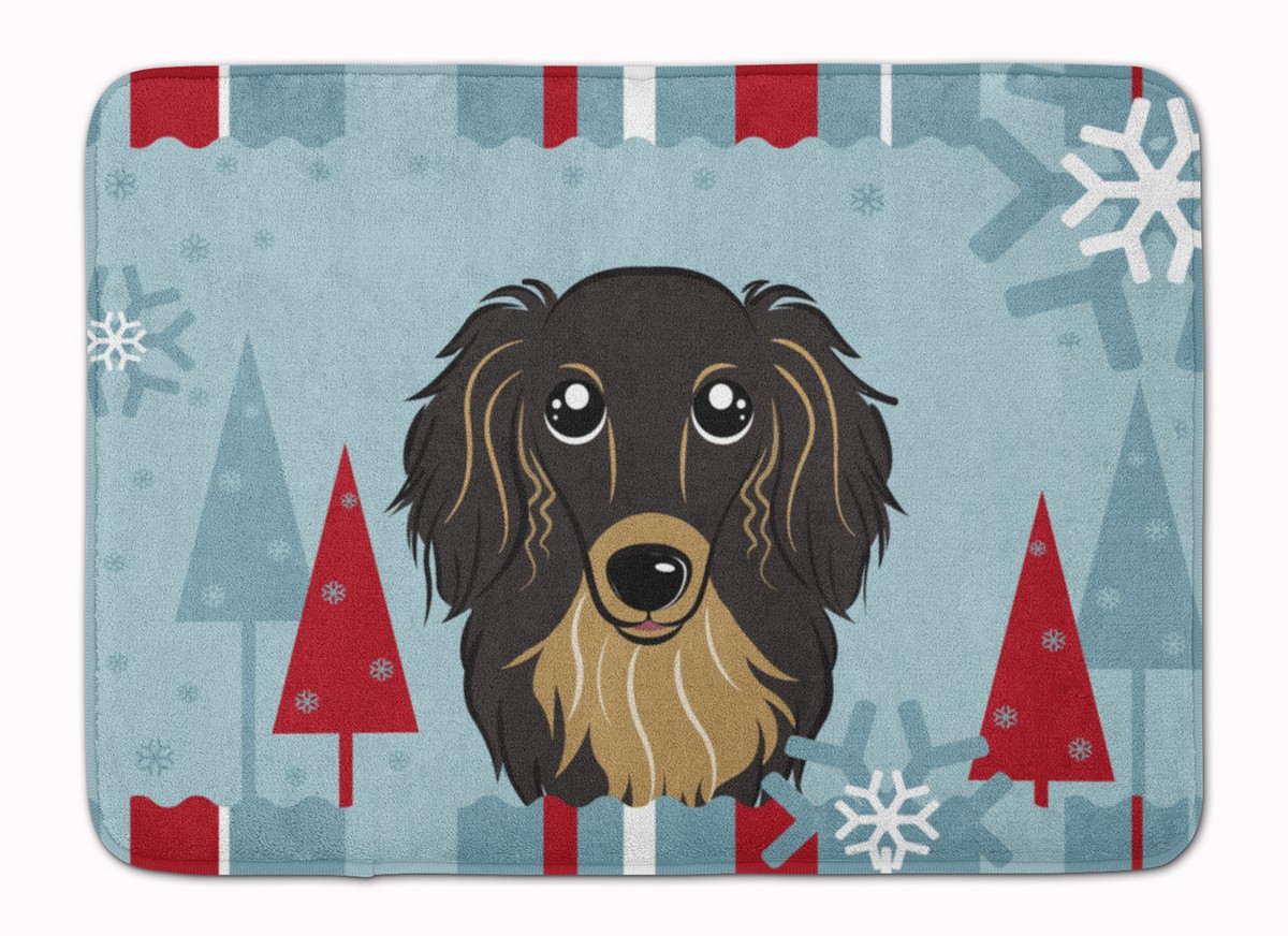 BB1709RUG Winter Longhair Black & Tan Dachshund Machine Washable Memory Foam Mat