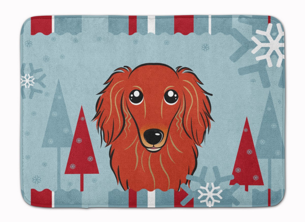 Winter Holiday Longhair Red Dachshund Machine Washable Memory Foam Mat