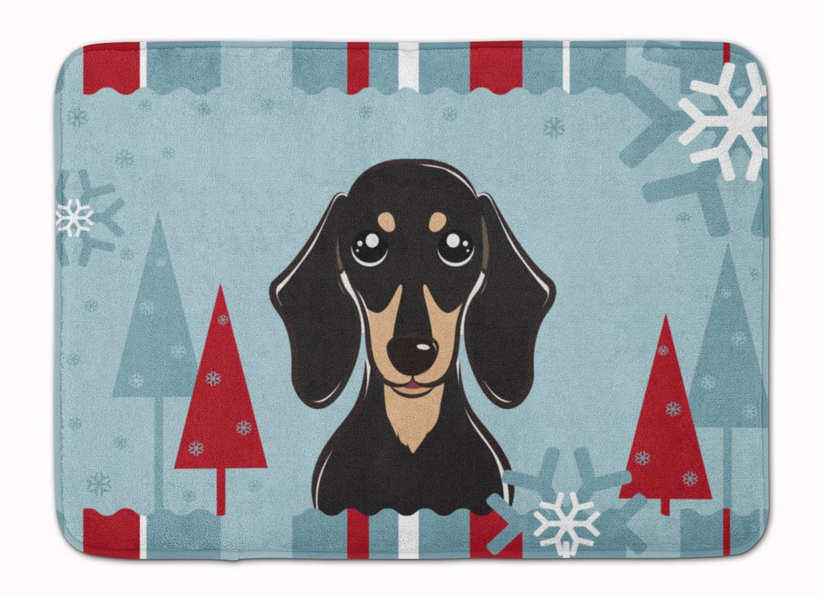 BB1711RUG Winter Smooth Black & Tan Dachshund Machine Washable Memory Foam Mat