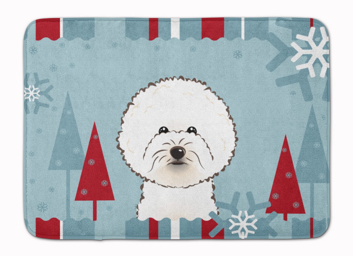 BB1713RUG Winter Holiday Bichon Frise Machine Washable Memory Foam Mat
