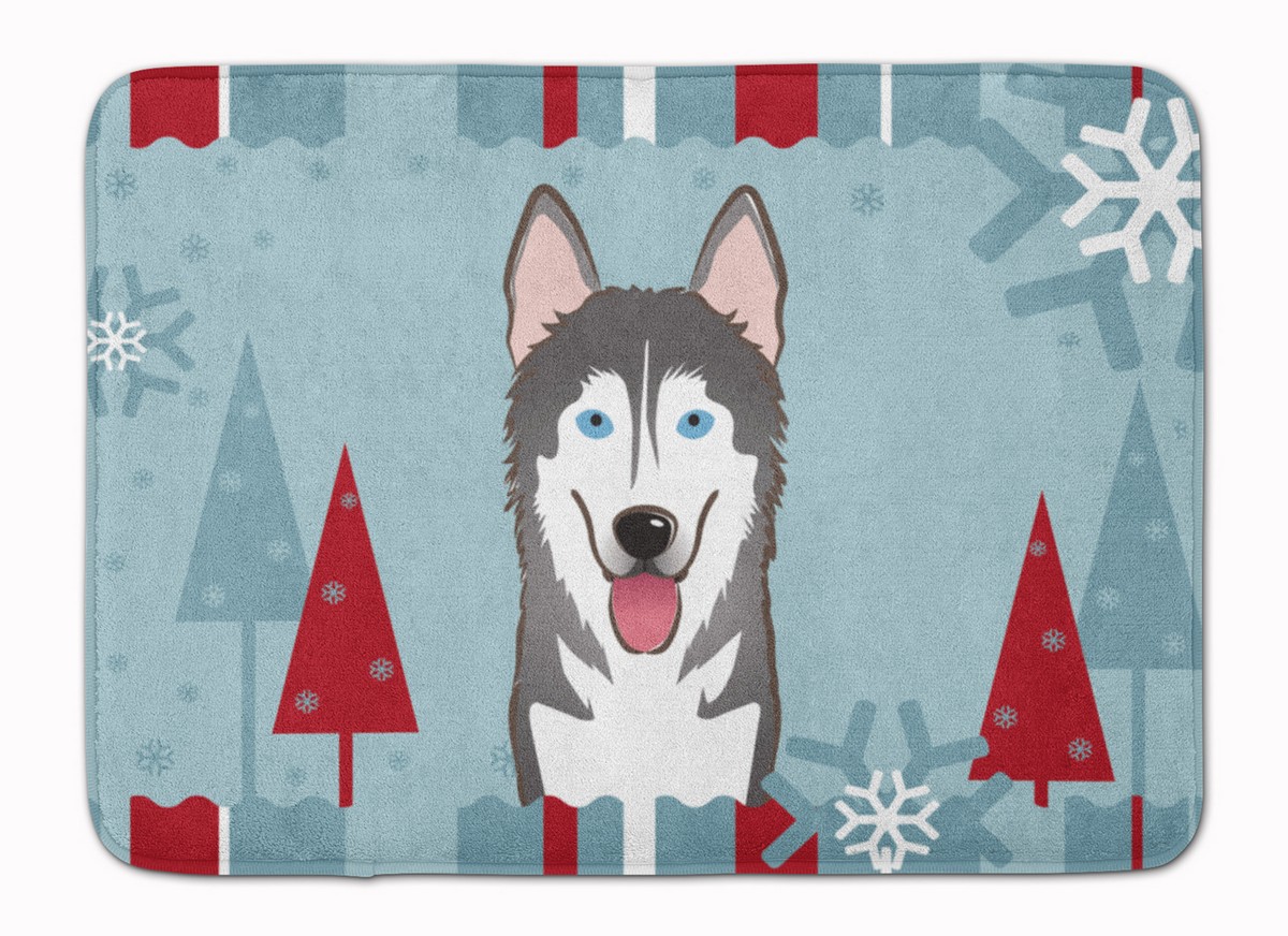 BB1714RUG Winter Holiday Alaskan Malamute Machine Washable Memory Foam Mat