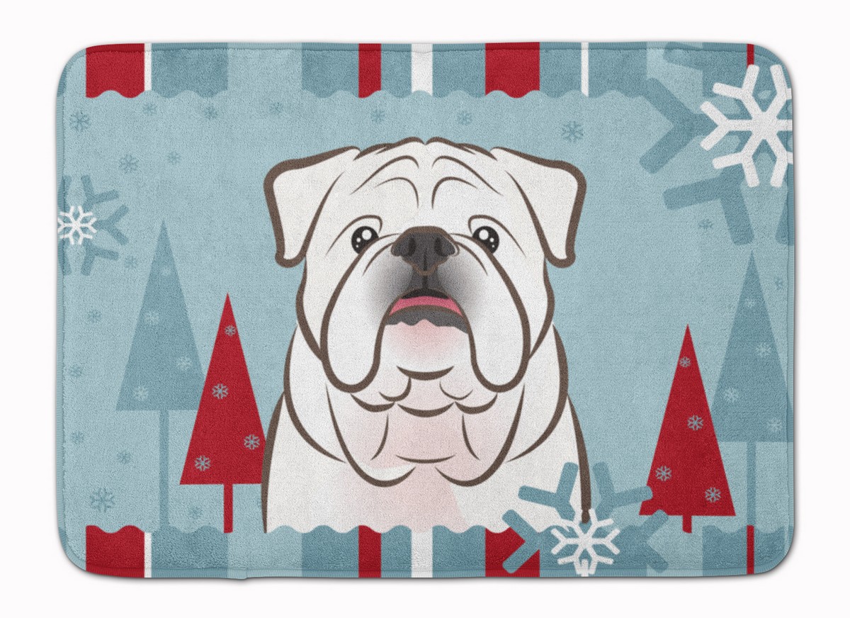 Winter Holiday White English Bulldog Machine Washable Memory Foam Mat