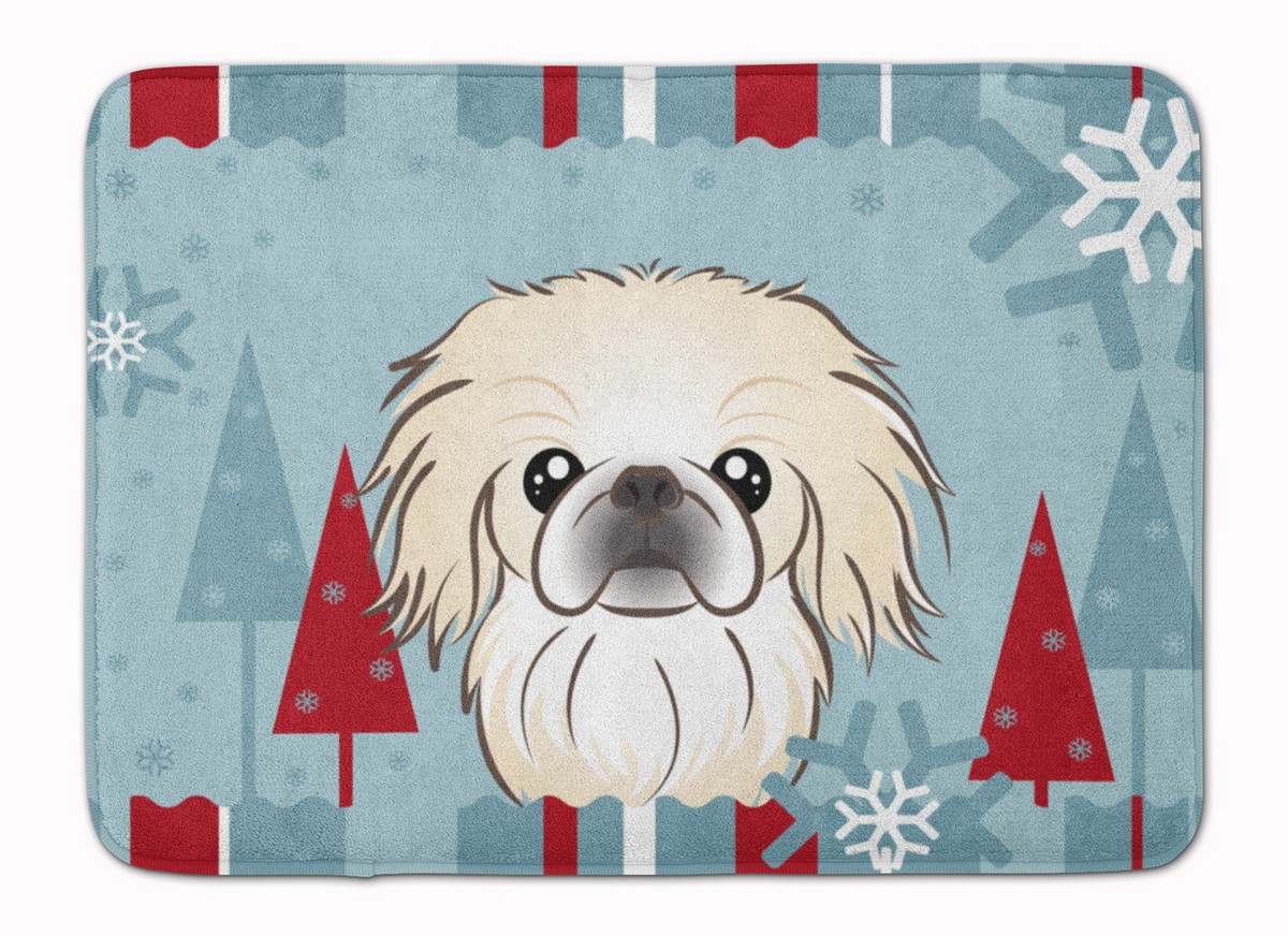 Winter Holiday Pekingese Machine Washable Memory Foam Mat