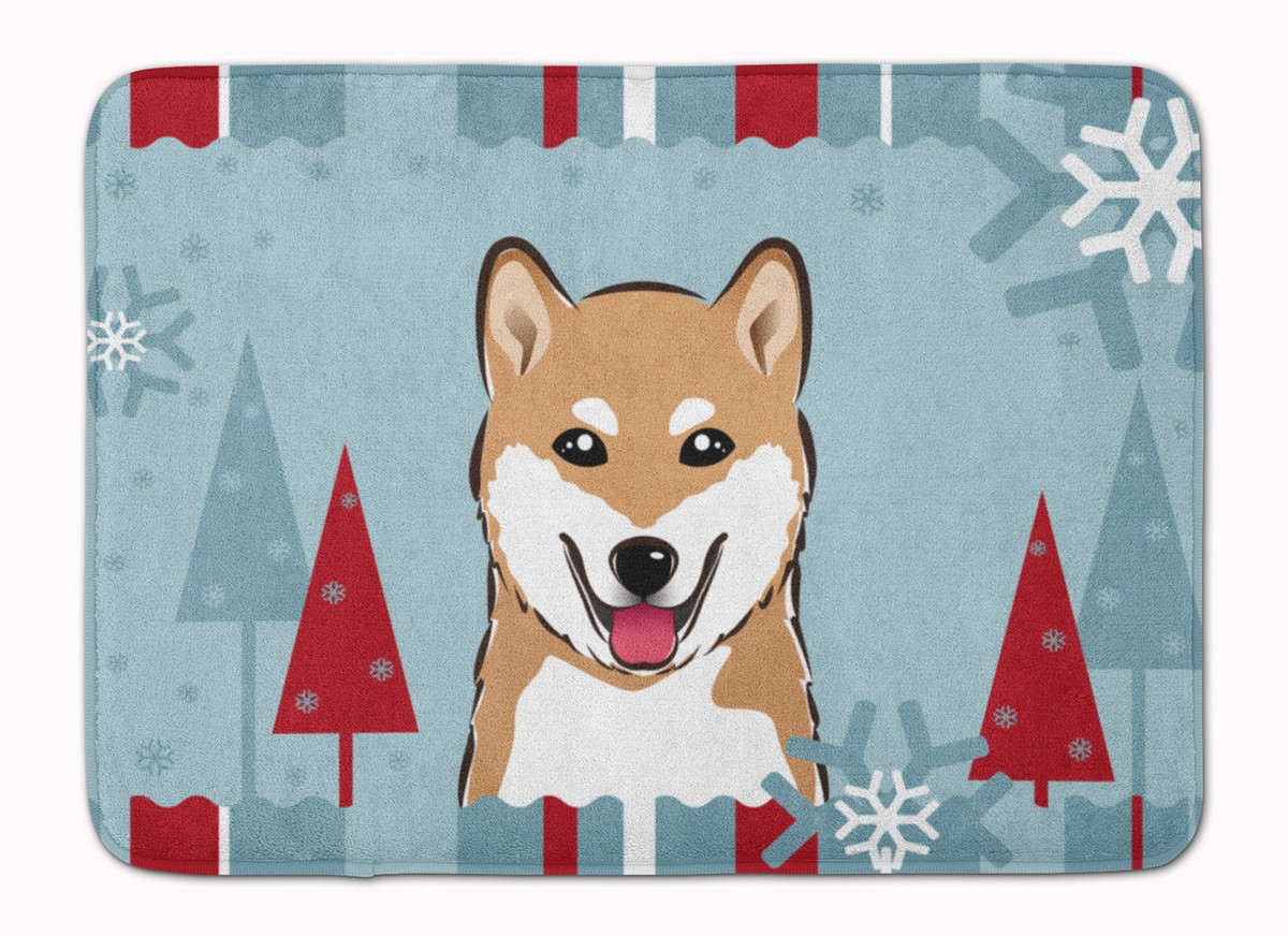 Winter Holiday Shiba Inu Machine Washable Memory Foam Mat