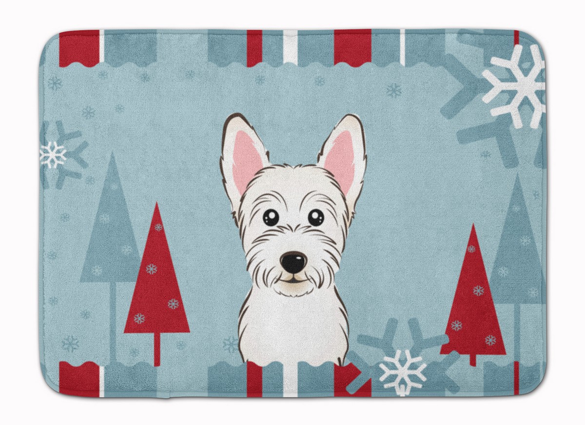 Winter Holiday Westie Machine Washable Memory Foam Mat