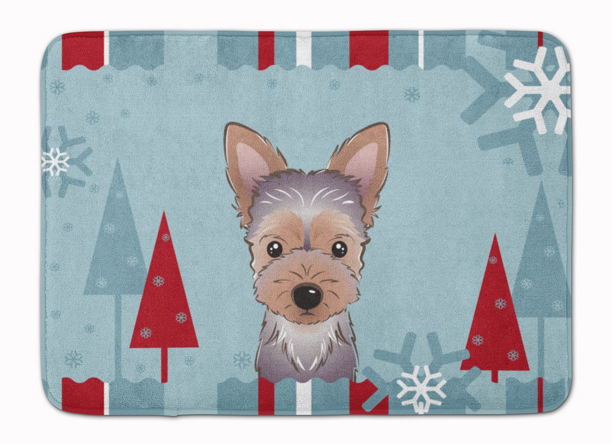 Winter Holiday Yorkie Puppy Machine Washable Memory Foam Mat